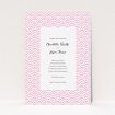 A personalised wedding invitation named "Pink Fans". It is an A5 invite in a portrait orientation. "Pink Fans" is available as a flat invite, with tones of pink and white.