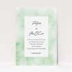 A personalised wedding invitation design named "Rustic Green". It is an A6 invite in a portrait orientation. "Rustic Green" is available as a flat invite, with tones of green and white.