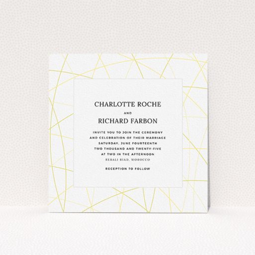 Personalised Wedding Invitation Design - "Scattered Yellow" A personalised wedding invitation template titled "Scattered Yellow". It is a square (148mm x 148mm) invite in a square orientation. "Scattered Yellow" is available as a flat invite, with tones of yellow and white.