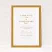 A personalised wedding invitation named "Script switch". It is an A5 invite in a portrait orientation. "Script switch" is available as a flat invite, with tones of orange and white.