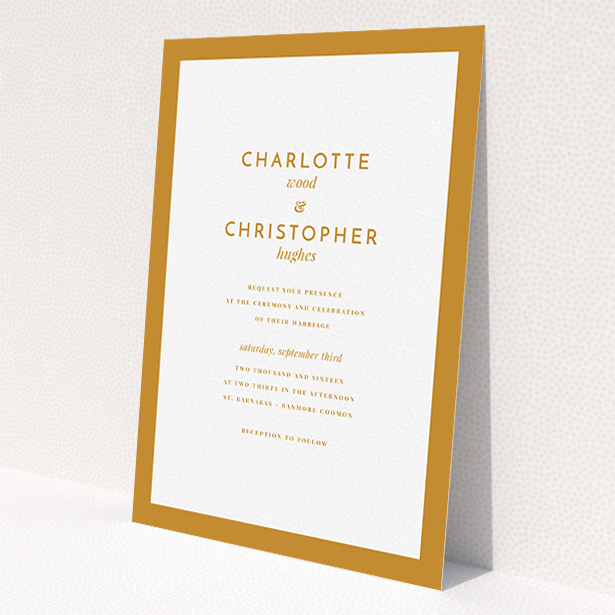 A personalised wedding invitation named "Script switch". It is an A5 invite in a portrait orientation. "Script switch" is available as a flat invite, with tones of orange and white.