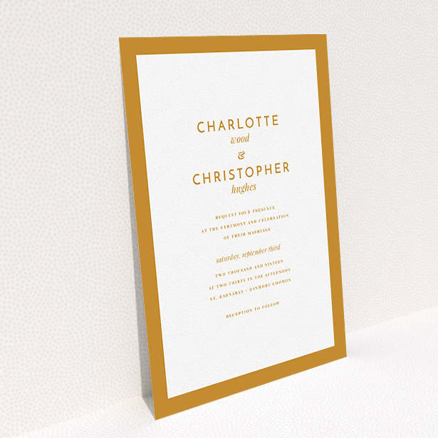 A personalised wedding invitation named "Script switch". It is an A5 invite in a portrait orientation. "Script switch" is available as a flat invite, with tones of orange and white.