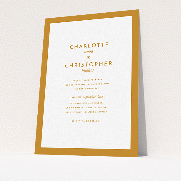 A personalised wedding invitation named "Script switch". It is an A5 invite in a portrait orientation. "Script switch" is available as a flat invite, with tones of orange and white.