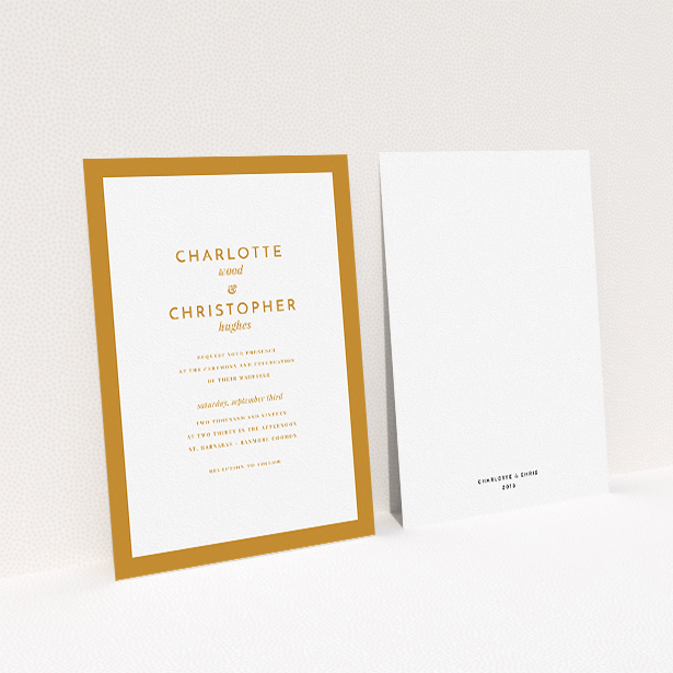 A personalised wedding invitation named "Script switch". It is an A5 invite in a portrait orientation. "Script switch" is available as a flat invite, with tones of orange and white.