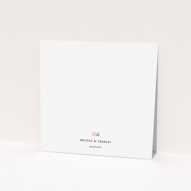 A personalised wedding invitation design called "Sloane Squares". It is a square (148mm x 148mm) invite in a square orientation. "Sloane Squares" is available as a flat invite, with mainly orange colouring.