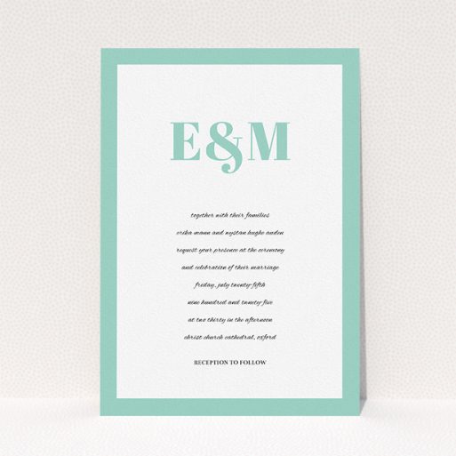 Personalised Wedding Invitation - Take On The Sides (Green) A personalised wedding invitation called "Take on the sides". It is an A5 invite in a portrait orientation. "Take on the sides" is available as a flat invite, with tones of green and white.