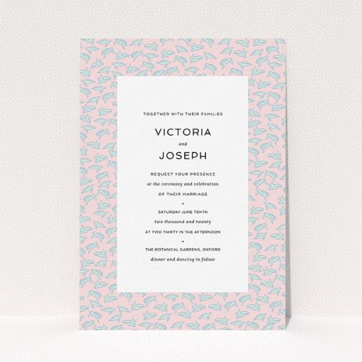 Personalised Wedding Invitation Design - "Tiny, Tiny Turtles" A personalised wedding invitation design named "Tiny, Tiny Turtles". It is an A5 invite in a portrait orientation. "Tiny, Tiny Turtles" is available as a flat invite, with tones of blue and pink.