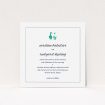 A personalised wedding invitation design called "Two little ducks". It is a square (148mm x 148mm) invite in a square orientation. "Two little ducks" is available as a flat invite, with tones of white and green.