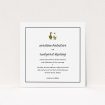 A personalised wedding invitation named "Two little ducks". It is a square (148mm x 148mm) invite in a square orientation. "Two little ducks" is available as a flat invite, with tones of white and Gold.