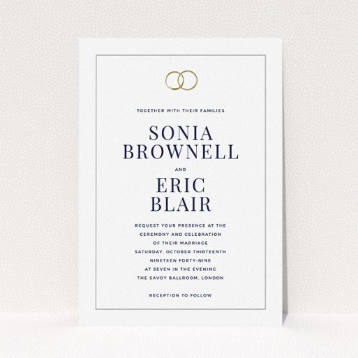 Personalised Wedding Invitation - Wedding Bands (Grey) A personalised wedding invitation called "Wedding bands". It is an A5 invite in a portrait orientation. "Wedding bands" is available as a flat invite, with mainly white colouring.