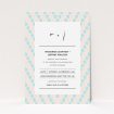 A personalised wedding invitation named "Worn Tiles". It is an A5 invite in a portrait orientation. "Worn Tiles" is available as a flat invite, with tones of pink, blue and cream.