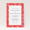 A personalised wedding invitation called "Young Bloom". It is an A5 invite in a portrait orientation. "Young Bloom" is available as a flat invite, with tones of red and white.