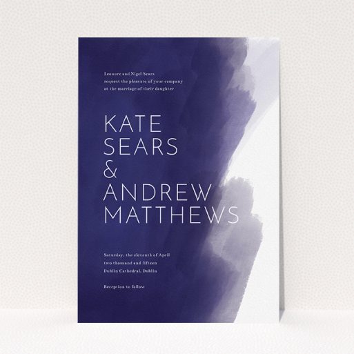 Personalised Wedding Invite Design - "Blue and Cream" A personalised wedding invite design titled "Blue and Cream". It is an A5 invite in a portrait orientation. "Blue and Cream" is available as a flat invite, with tones of blue and white.