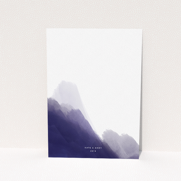 A personalised wedding invite design titled "Blue and Cream". It is an A5 invite in a portrait orientation. "Blue and Cream" is available as a flat invite, with tones of blue and white.