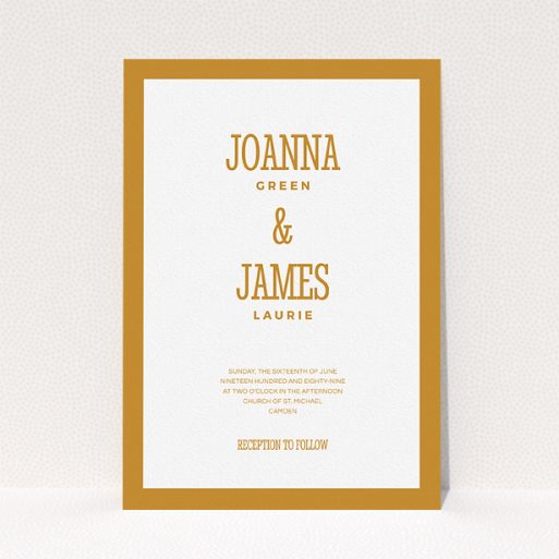 Wedding Invitation Card - Bold Border (Orange) A personalised wedding invite template titled "Bold border". It is an A5 invite in a portrait orientation. "Bold border" is available as a flat invite, with tones of orange and white.