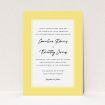A personalised wedding invite template titled "Daisy Yellow". It is an A5 invite in a portrait orientation. "Daisy Yellow" is available as a flat invite, with tones of yellow and white.