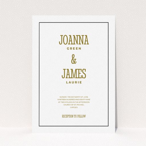 Wedding Invitation Card - Fill The Space (Gold) A personalised wedding invite design called "Fill the space". It is an A5 invite in a portrait orientation. "Fill the space" is available as a flat invite, with tones of white and gold.