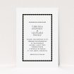 A personalised wedding invite design titled "Golden black stage". It is an A5 invite in a portrait orientation. "Golden black stage" is available as a flat invite, with tones of black and white.