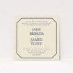 A personalised wedding invite design titled "In between the lines square". It is a square (148mm x 148mm) invite in a square orientation. "In between the lines square" is available as a flat invite, with tones of cream and navy blue.