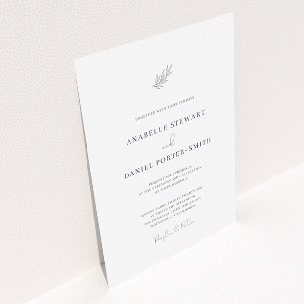 A personalised wedding invite design titled "Just that simple". It is an A5 invite in a portrait orientation. "Just that simple" is available as a flat invite, with tones of white and grey.