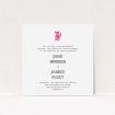 A personalised wedding invite design named "Lucky cat". It is a square (148mm x 148mm) invite in a square orientation. "Lucky cat" is available as a flat invite, with tones of white and pink.