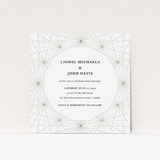 A personalised wedding invite named "Nautical Map". It is a square (148mm x 148mm) invite in a square orientation. "Nautical Map" is available as a flat invite, with tones of black and white.