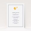 A personalised wedding invite design called "Off and away". It is an A5 invite in a portrait orientation. "Off and away" is available as a flat invite, with tones of white and orange.