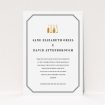 A personalised wedding invite design named "See you at the reception". It is an A5 invite in a portrait orientation. "See you at the reception" is available as a flat invite, with tones of gold and black.
