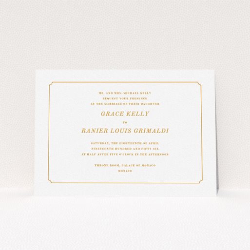 Personalised Wedding Invitation - Simple Circle Border (Orange) A personalised wedding invite named "Simple circle border". It is an A5 invite in a landscape orientation. "Simple circle border" is available as a flat invite, with tones of white and orange.