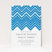 A personalised wedding invite design named "Skiapthos". It is an A5 invite in a portrait orientation. "Skiapthos" is available as a flat invite, with tones of blue and white.