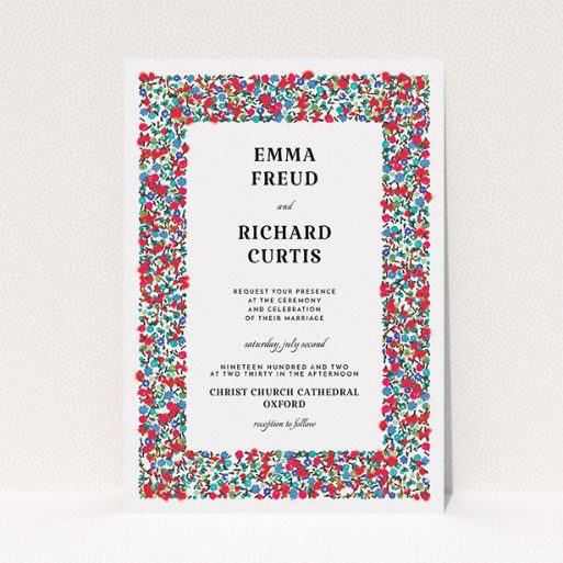 Personalised Wedding Invite Design - "Summer from a distance" A personalised wedding invite called "Summer from a distance". It is an A5 invite in a portrait orientation. "Summer from a distance" is available as a flat invite, with tones of white and red.