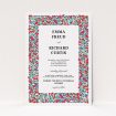 A personalised wedding invite called "Summer from a distance". It is an A5 invite in a portrait orientation. "Summer from a distance" is available as a flat invite, with tones of white and red.