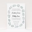 A personalised wedding invite called "Two-toned Leaves". It is an A5 invite in a portrait orientation. "Two-toned Leaves" is available as a flat invite, with tones of blue and white.