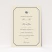 A personalised wedding invite called "Wedding bells". It is an A5 invite in a portrait orientation. "Wedding bells" is available as a flat invite, with tones of cream and navy blue.
