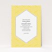 A personalised wedding invite design named "Yellow lines". It is an A5 invite in a portrait orientation. "Yellow lines" is available as a flat invite, with tones of yellow and white.