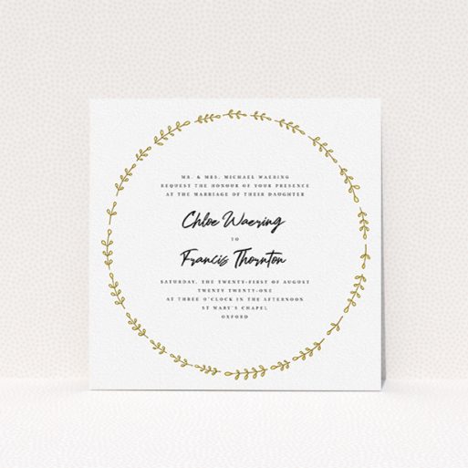 Personalised Wedding Invite Design - "Yellow wreath" A personalised wedding invite design called "Yellow wreath". It is a square (148mm x 148mm) invite in a square orientation. "Yellow wreath" is available as a flat invite, with tones of white and yellow.