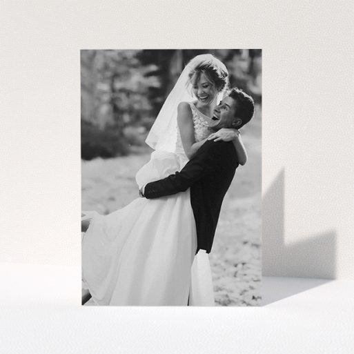 Photo Wedding Thank You Card Design - "Full-page portrait" A photo wedding thank you card named "Full-page portrait". It is an A5 card in a portrait orientation. It is a photographic photo wedding thank you card with room for 1 photo. "Full-page portrait" is available as a folded card.