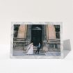A photo wedding thank you card named "Sat on Marble". It is an A5 card in a landscape orientation. It is a photographic photo wedding thank you card with room for 1 photo. "Sat on Marble" is available as a folded card, with mainly white colouring.
