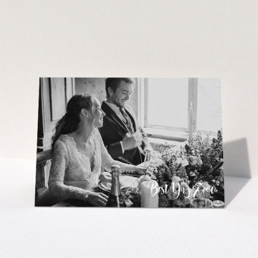 Photo Wedding Thank You Card Design - "Truly It Was" A photo wedding thank you card design titled "Truly It Was". It is an A5 card in a landscape orientation. It is a photographic photo wedding thank you card with room for 1 photo. "Truly It Was" is available as a folded card, with mainly white colouring.