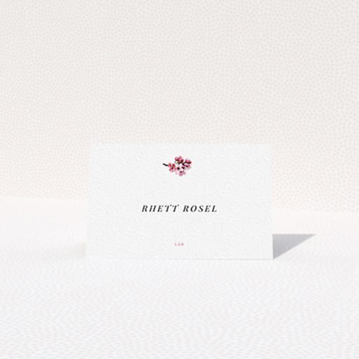 Place Setting Card Design - "A side of Blossom" A place setting card named "A side of Blossom". It is an 85 x 55mm card in a landscape orientation. "A side of Blossom" is available as a folded card, with tones of white and pink.