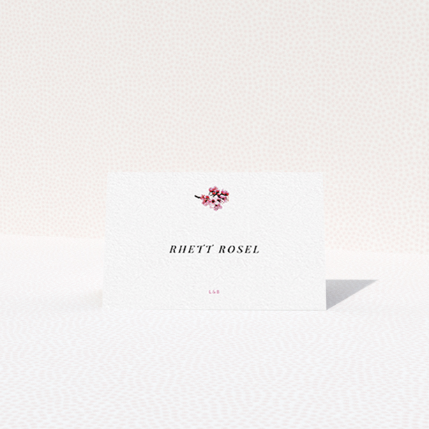 A place setting card named "A side of Blossom". It is an 85 x 55mm card in a landscape orientation. "A side of Blossom" is available as a folded card, with tones of white and pink.