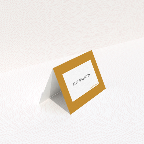 A place setting card design called "Big Copper". It is an 85 x 55mm card in a landscape orientation. "Big Copper" is available as a folded card, with mainly dark orange colouring.