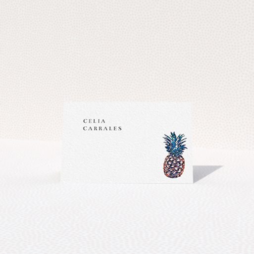 Place Setting Card Design - "One Little Pineapple" A place setting card design called "One Little Pineapple". It is an 85 x 55mm card in a landscape orientation. "One Little Pineapple" is available as a folded card, with tones of white and green.