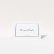 A place setting card design titled "Royal Blue Simple". It is an 85 x 55mm card in a landscape orientation. "Royal Blue Simple" is available as a folded card, with tones of white and blue.