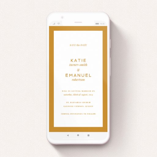 Save The Date For Whatsapp Design - "Script Switch Autumn" A save the date for whatsapp design called "Script Switch Autumn". It is a smartphone screen sized card in a portrait orientation. "Script Switch Autumn" is available as a flat card, with tones of orange and white.