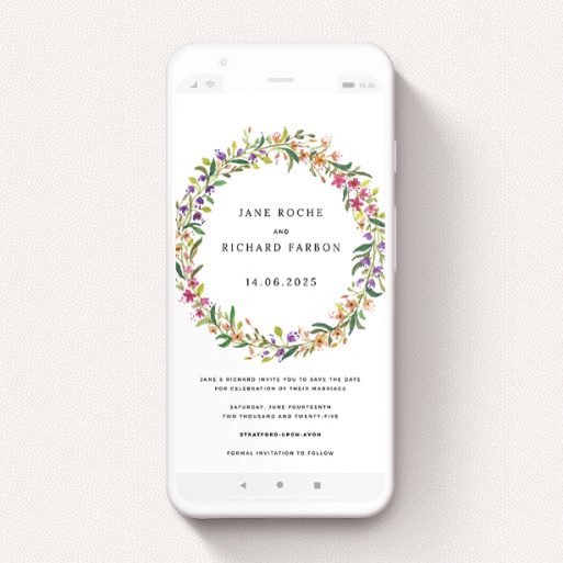 Save The Date For Whatsapp Design - "Spring Florist" A save the date for whatsapp named "Spring Florist". It is a smartphone screen sized card in a portrait orientation. "Spring Florist" is available as a flat card, with tones of light green and orange.