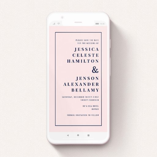 Save The Date For Whatsapp Design - "To the right" A save the date for whatsapp design named "To the right". It is a smartphone screen sized card in a portrait orientation. "To the right" is available as a flat card, with mainly pink colouring.