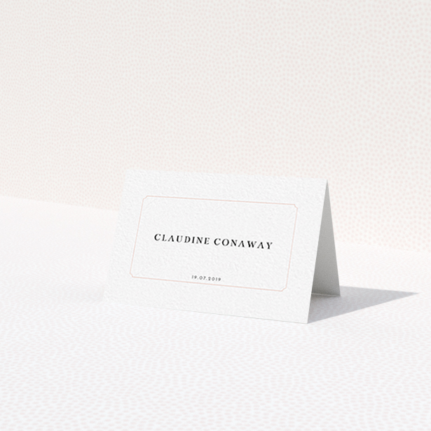 A table place card design named "Classic face". It is an 85 x 55mm card in a landscape orientation. "Classic face" is available as a folded card, with tones of white and pink.