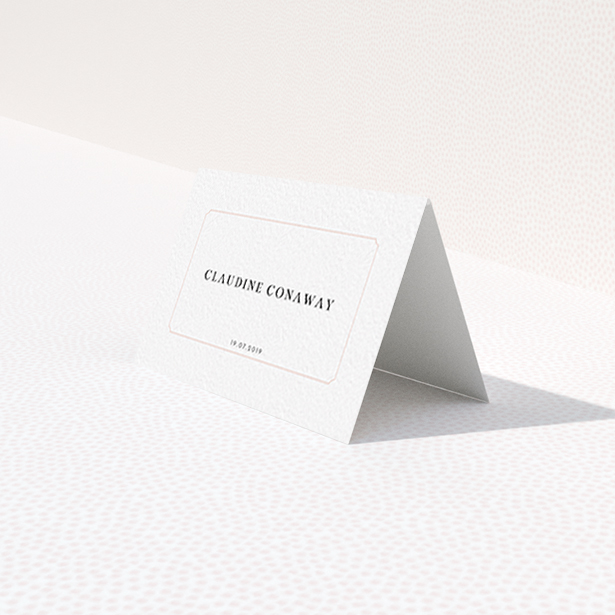 A table place card design named "Classic face". It is an 85 x 55mm card in a landscape orientation. "Classic face" is available as a folded card, with tones of white and pink.
