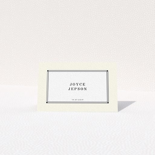 Table Place Card Design - "Deco Cream" A table place card template titled "Deco Cream". It is an 85 x 55mm card in a landscape orientation. "Deco Cream" is available as a folded card, with mainly cream colouring.